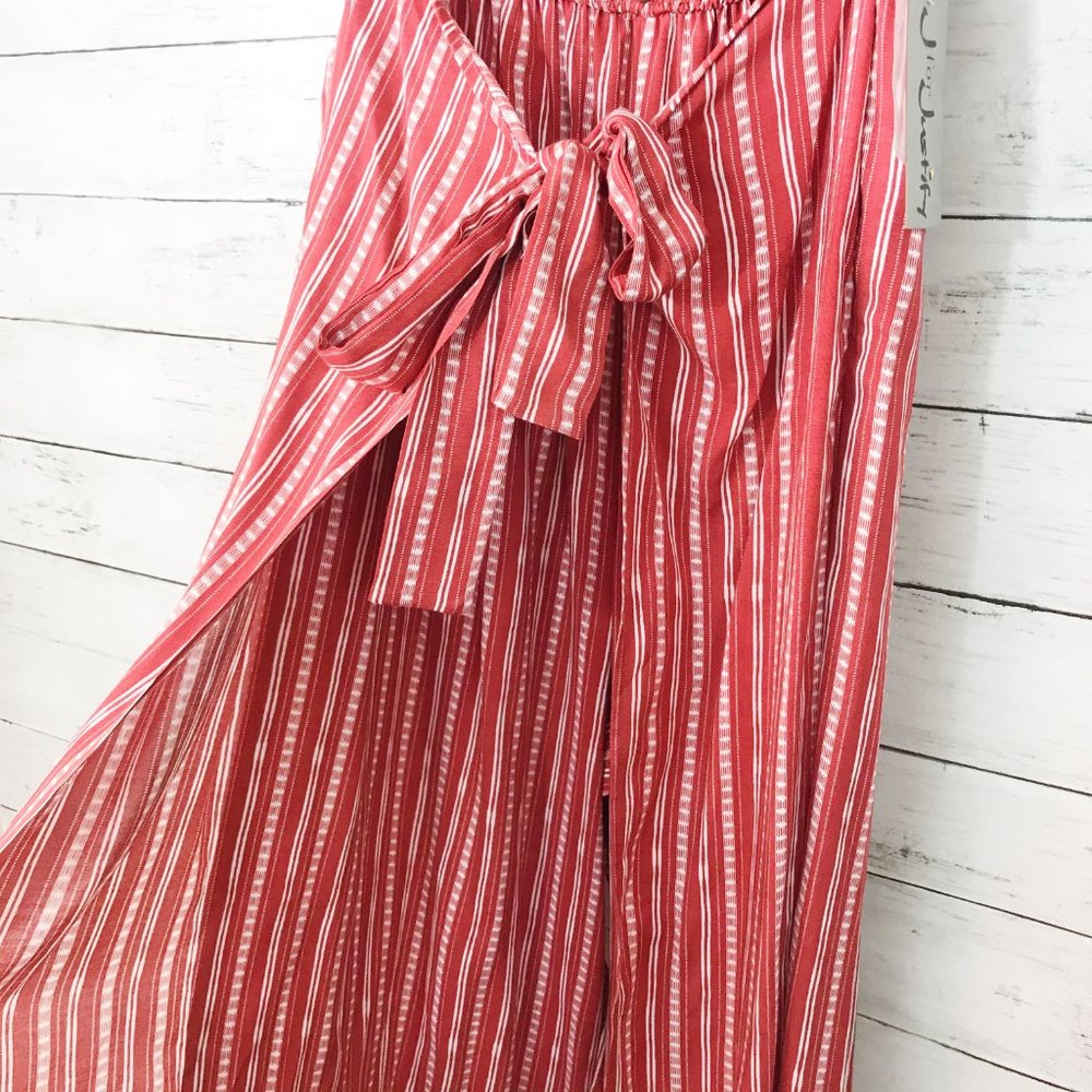 Red Wide Leg Off Shoulder Tie Waist Jumpsuit XL - Picture 3 of 6